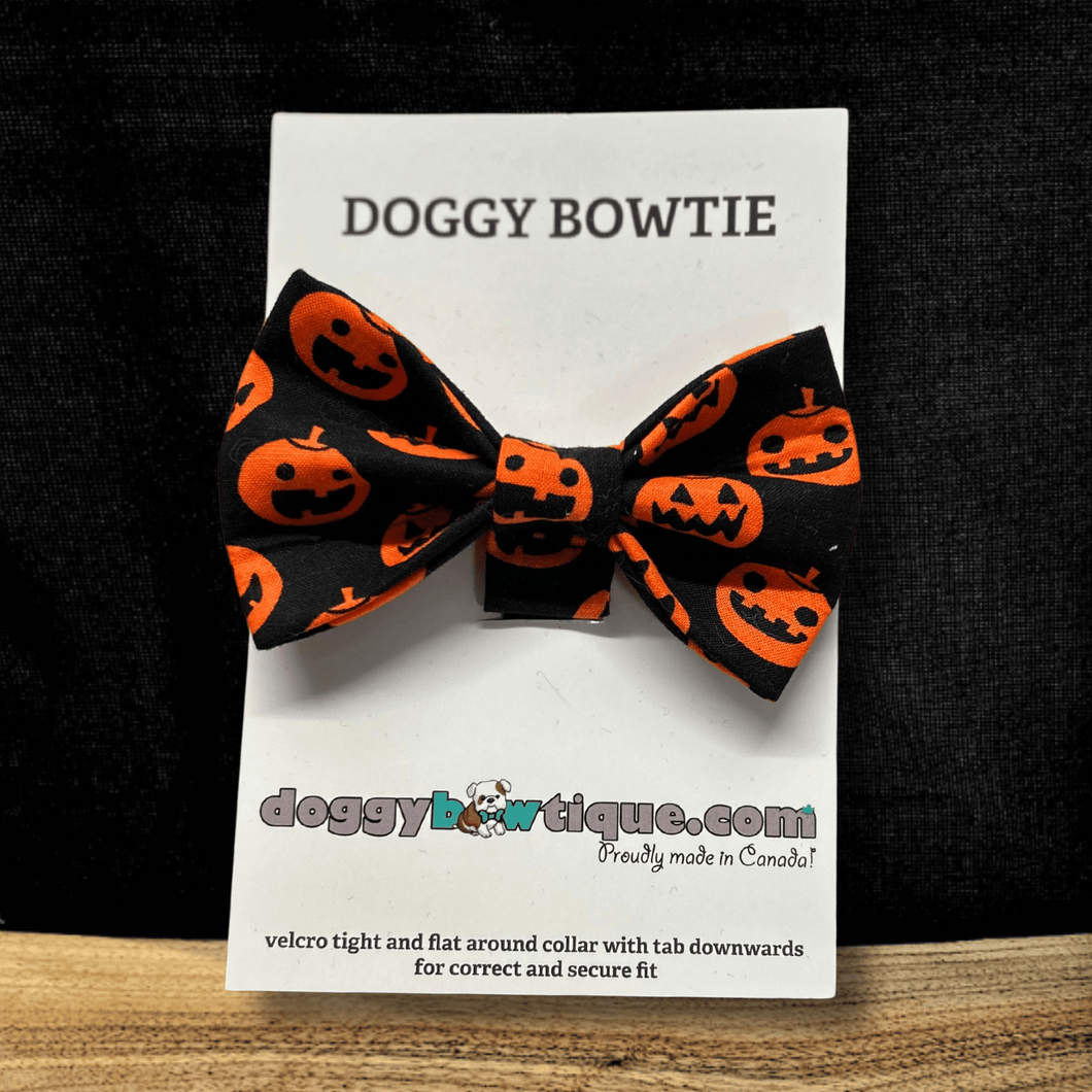 Bark-o-ween Bowtie - Blk/Org Jack-o-Lantern REG (MED/LRG)