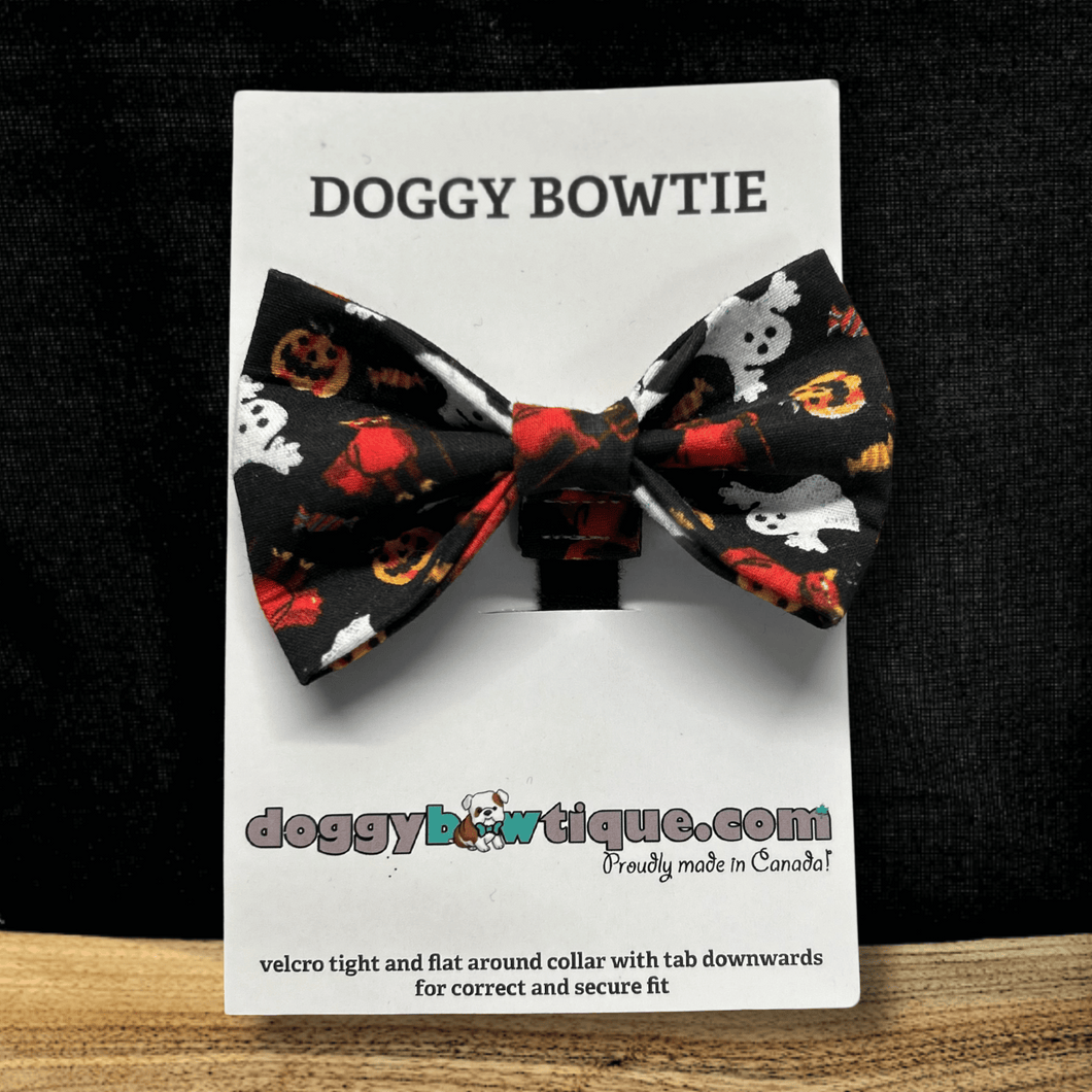 Bark-o-ween Bowtie - Blk/Red/Wht Halloween Theme REG (MED/LRG)