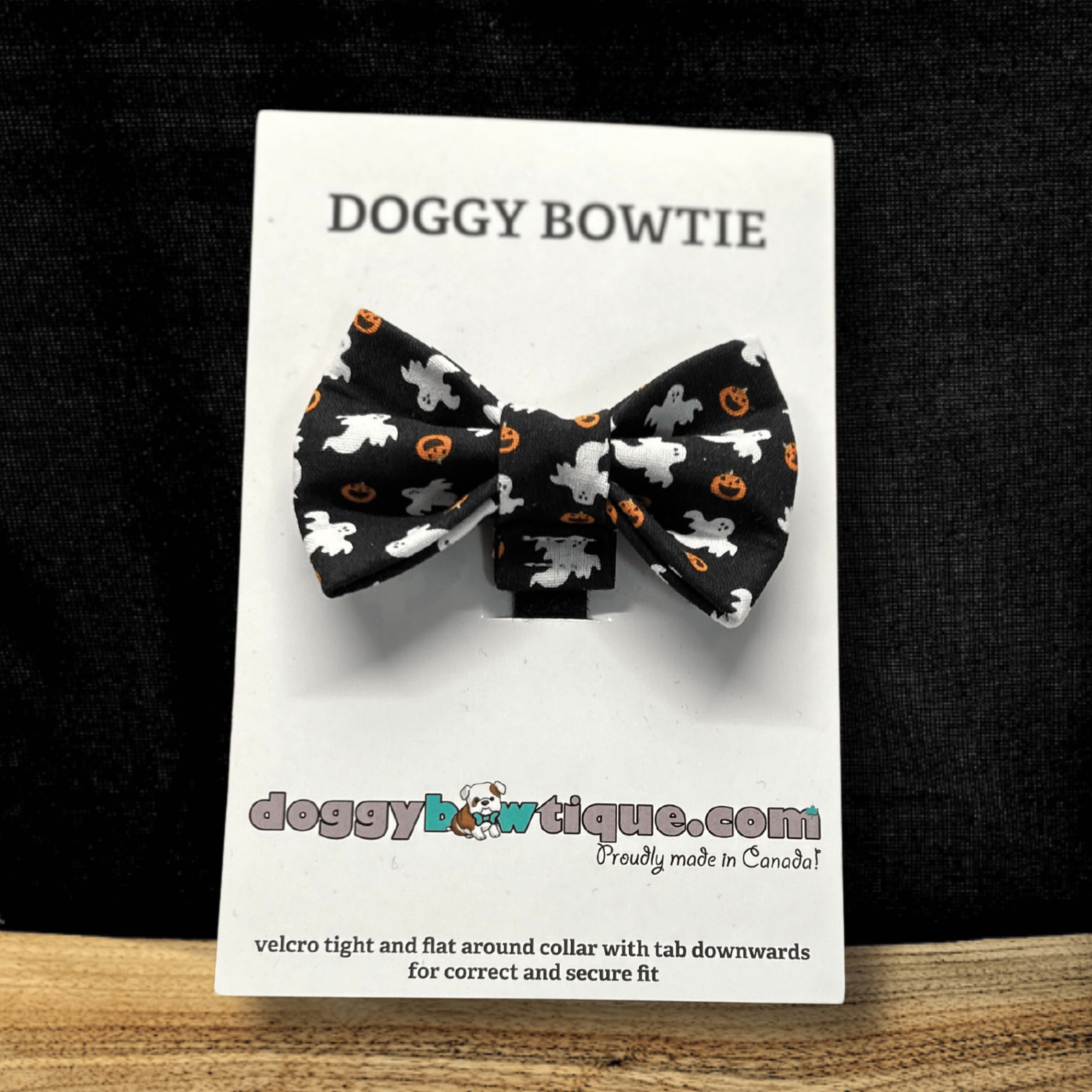 Bark-o-ween Bowtie - Blk/Org/Wht Ghosts & Pumpkins SMALL