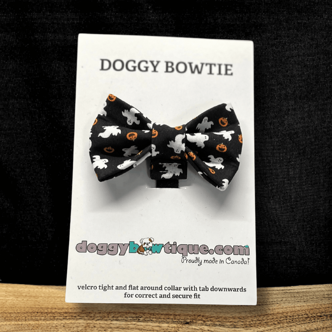 Bark-o-ween Bowtie - Blk/Org/Wht Ghosts & Pumpkins SMALL