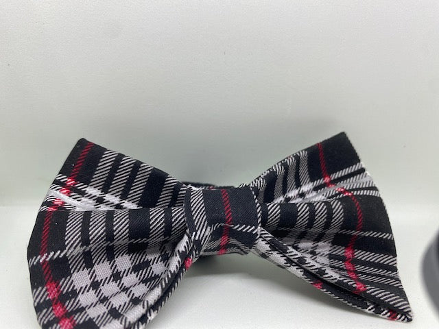 Gray Red And White Plaid Bowtie